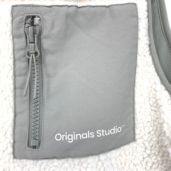 Jack & Jones Originals Studio Sherpa Full Zip Vest Mens Size Medium Cream Gray - Picture 5 of 7